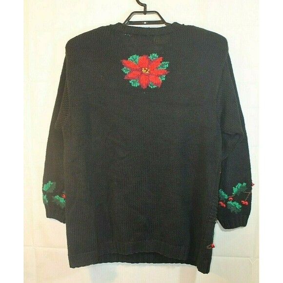 Croft & Barrow Christmas Sweater Poinsettia Black Holiday Knit Womens XL - Picture 4 of 5